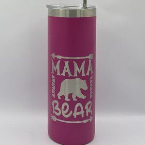 Mama Bear engraved maroon 20 ounce skinny tumbler, skinny tumbler, engraved